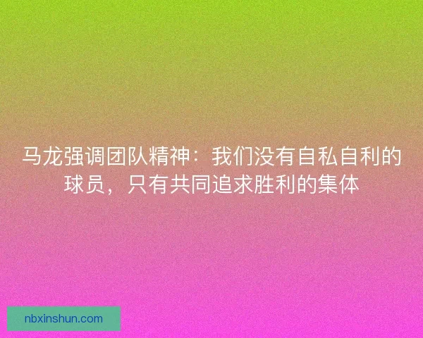 马龙强调团队精神:我们没有自私自利的球员,只有共同追求胜利的集体 马龙强调团队精神:我们没有自私自利的球员,只有共同追求胜利的集体