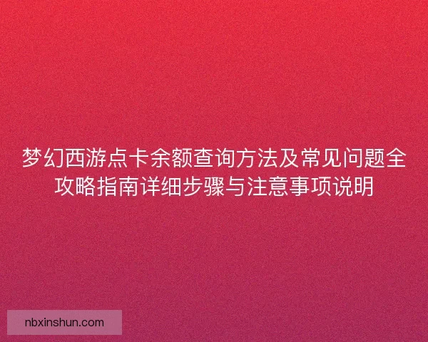 梦幻西游点卡余额查询方法及常见问题全攻略指南详细步骤与注意事项说明