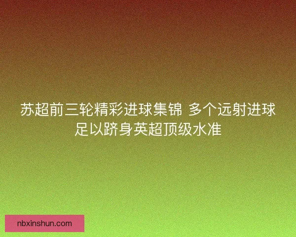 苏超前三轮精彩进球集锦 多个远射进球足以跻身英超顶级水准